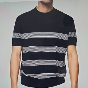 Mango Men's Black and White Striped Shirt XXL